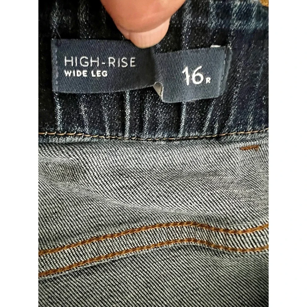 J. Jill Denim Women High Rise Wide Leg Jeans Dark Wash Size 16R Blue Stretch EUC